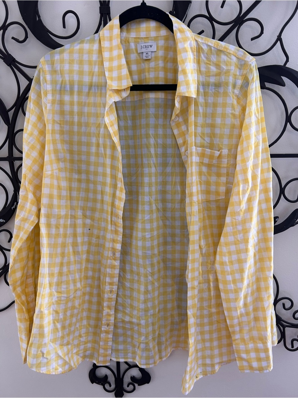 J. Crew Yellow and White Gingham Button-Down Shirt